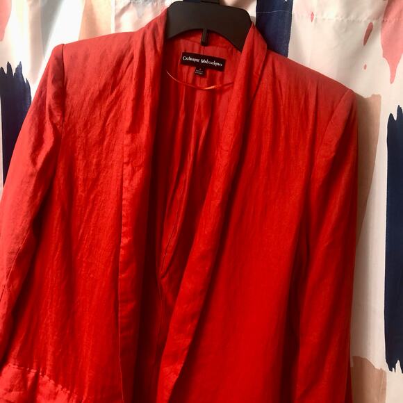 Catherine Malandrino Red Long Sleeve Open Front Linen Blazer Size 6 - Picture 3 of 15
